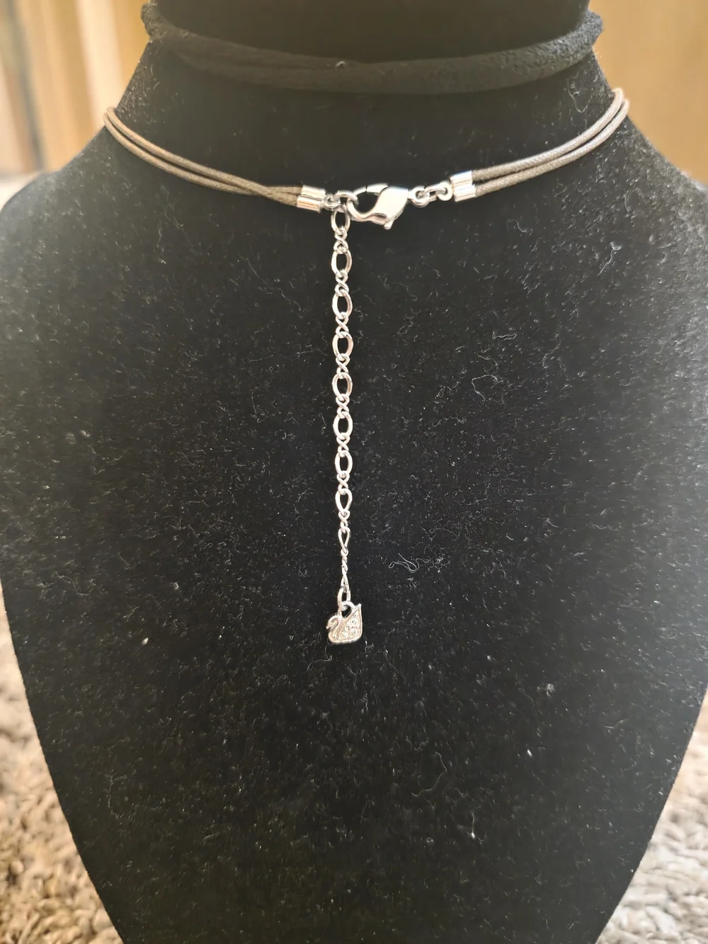 Silver & Blue Crystal Necklace with Brown Cord - Picture 3 of 5